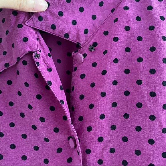 I.B. Diffusion 100% Silk Polka Dot Pleated Blouse Button Down - Picture 8 of 16